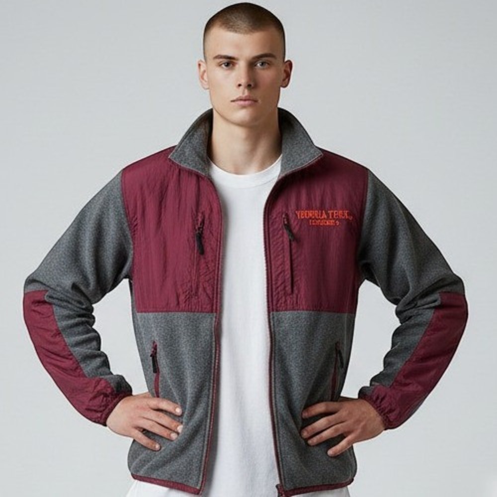 Vintage Y2K Reebok RBK Heisman Virginia Tech Hokies Fleece Jacket Mens M Gray